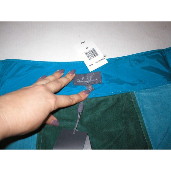 NWT $428 New Womens PJK Color Block Leather Suede Mini Skirt S Green Blue Gray - Picture 6 of 7